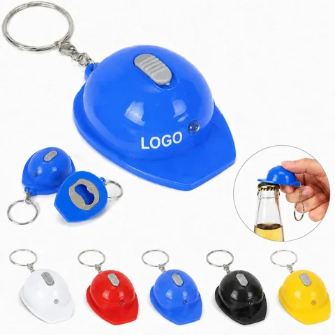 LED Hard Hat Keychain with Bottle Opener and Light