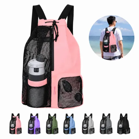 Custom Polyester Mesh Drawstring Backpack for Sports Travel 2