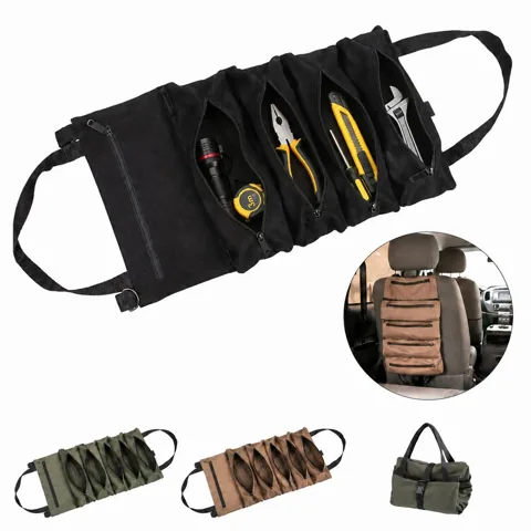 Canvas Roll Up Tool Bag with Multi-Compartment Storage 2