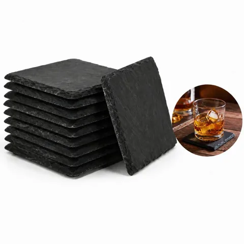 Natural Slate Stone Square Coaster Set, Heat-Resistant for Everyday Use 2