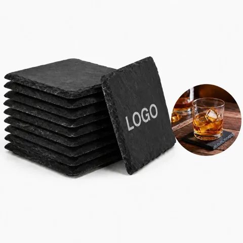 Natural Slate Stone Square Coaster Set, Heat-Resistant for Everyday Use