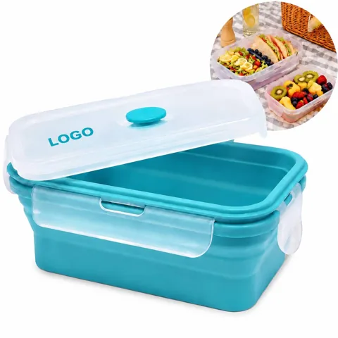 Foldable Silicone Lunch Box with Lid, 27oz Reusable Food