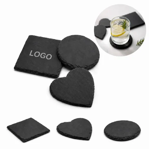 Natural Slate Stone Coasters Set of 6, Absorbent Non-Slip