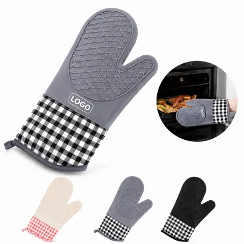 Heat Resistant Silicone Oven Mitts with Cotton Lining