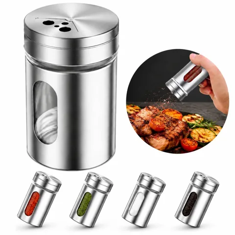 Stainless Steel Spice Shaker Set with Airtight Lids 2