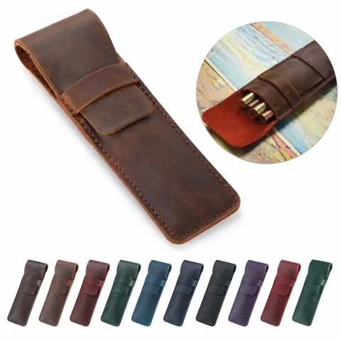Genuine Cowhide Pencil Case with Smooth Zipper Closure 2