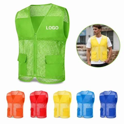 Custom Unisex Mesh Volunteer Vest with Front Zipper Pocket
