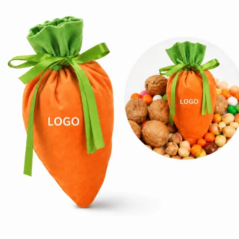 Easter Carrot Velvet Drawstring Candy Bag for Treats 1