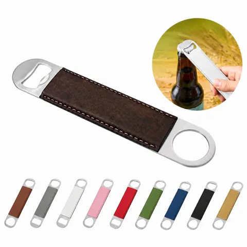 Stainless Steel Bottle Opener with Leather Handle, Compact 2