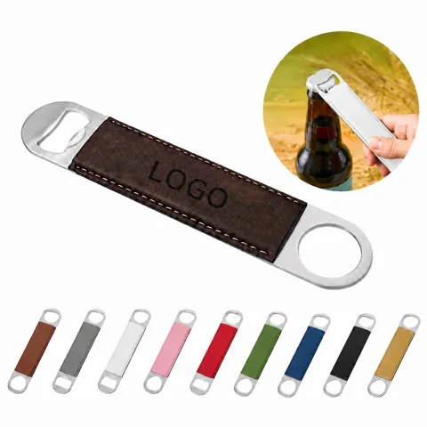 Stainless Steel Bottle Opener with Leather Handle, Compact