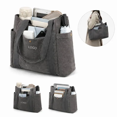 Durable Canvas Tote Bag with Zippered Top for Everyday Use