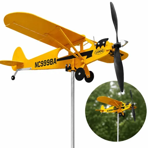 Durable Yellow Metal Airplane Weathervane for Wind Direction