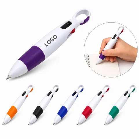 Retractable 4-Color Pen with Carabiner Clip for On-the-Go