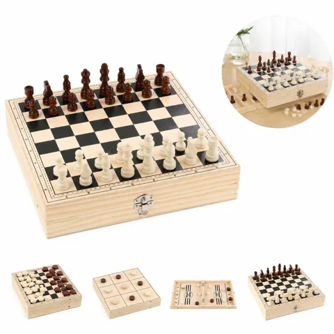Wooden 4-in-1 Game Board, Compact Travel-Friendly Tabletop 2
