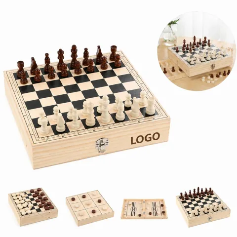 Wooden 4-in-1 Game Board, Compact Travel-Friendly Tabletop