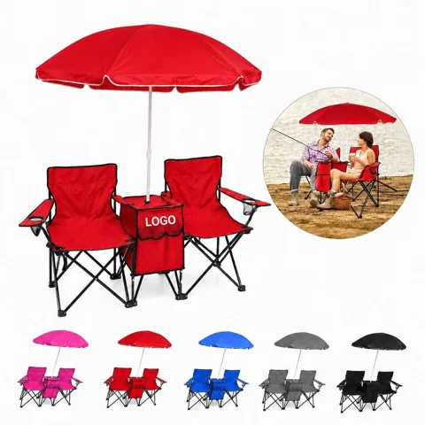 600D Oxford Beach Double Chair with Sunshade, Folding