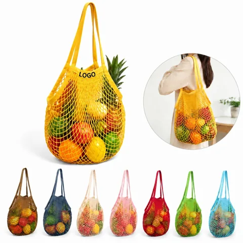 Foldable Cotton Mesh Tote for Groceries, Reusable &