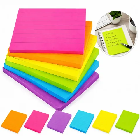 Bright Ruled Adhesive Memo Pads, Multicolor Self-Stick Notes 2