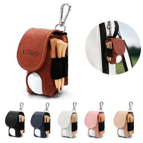 Leather Golf Ball Pouch with Tee Holder and Belt Clip