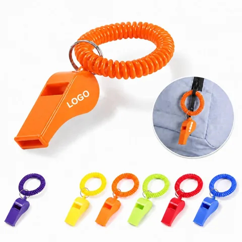 Food-Grade Plastic Whistle with Coil Keychain for Safety