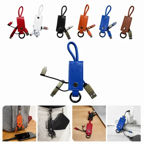 3-in-1 Detachable PU Leather Keychain USB-C Charging Cable 2
