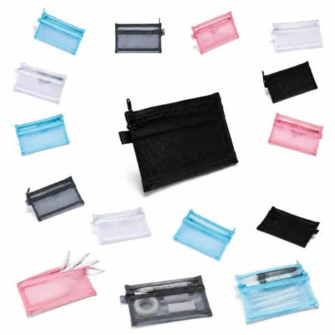 Clear Double Mesh Pencil Pouch for Pens Markers Storage 2