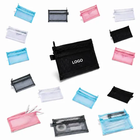 Clear Double Mesh Pencil Pouch for Pens Markers Storage
