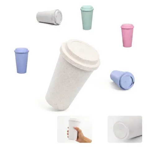 Eco Wheat Fiber 16oz Reusable Coffee Cup with Leak-Proof Lid 2