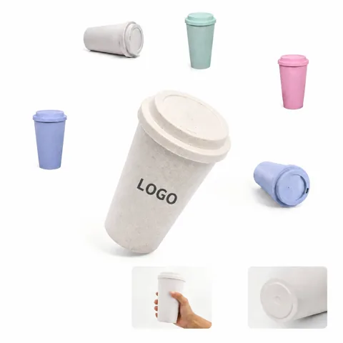 Eco Wheat Fiber 16oz Reusable Coffee Cup with Leak-Proof Lid