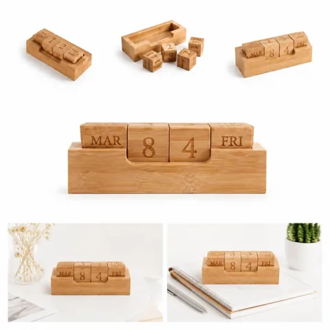 Wooden Perpetual Calendar Block, Reusable Date Display Decor 2