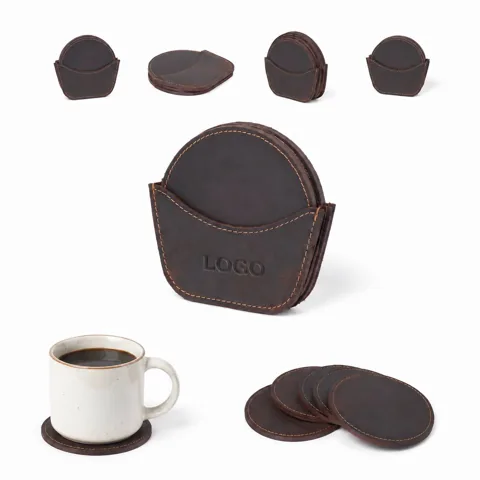 Crazy-Horse Full-Grain Leather 6-Piece Coaster Set