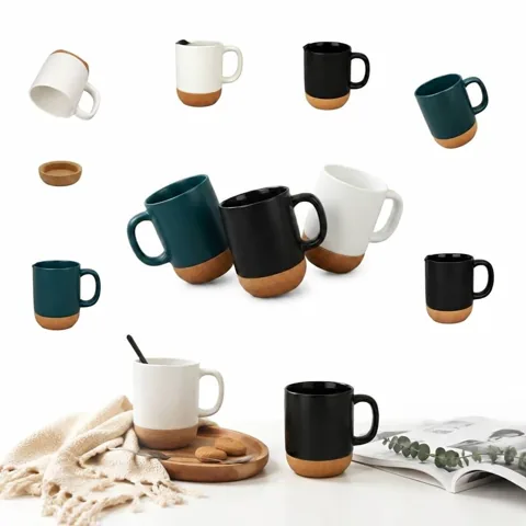 Ceramic Coffee Mugs with Cork Base, 12oz Set of 4 2