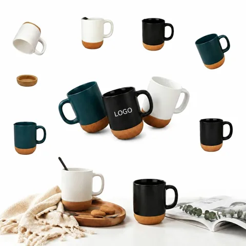 Ceramic Coffee Mugs with Cork Base, 12oz Set of 4