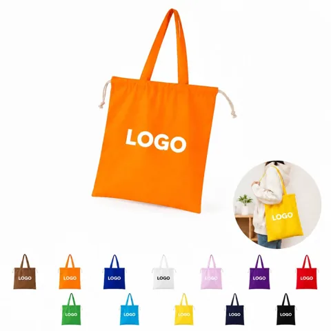 Reusable Canvas Tote for Groceries with Drawstring