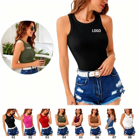 Women's Sleeveless Slim Fit Scoop Neck Ribbed Vest 1