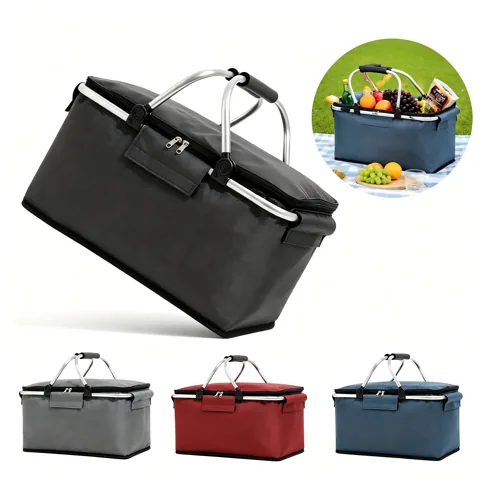 Insulated Woven Picnic Cooler Basket with Snap Lid 2
