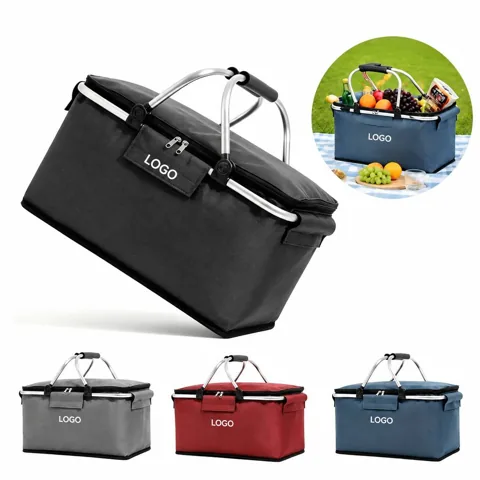 Insulated Woven Picnic Cooler Basket with Snap Lid 1
