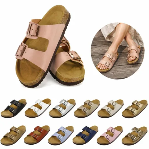 Cork Footbed Leather Sandals with Adjustable Buckle 2