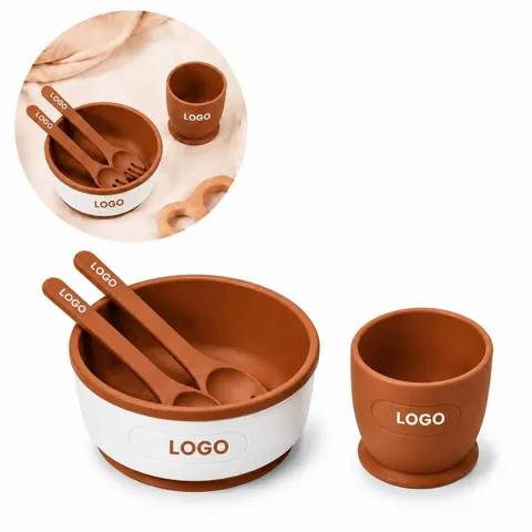 Silicone Baby Feeding Kit with Bowl Plate Cup Spoon