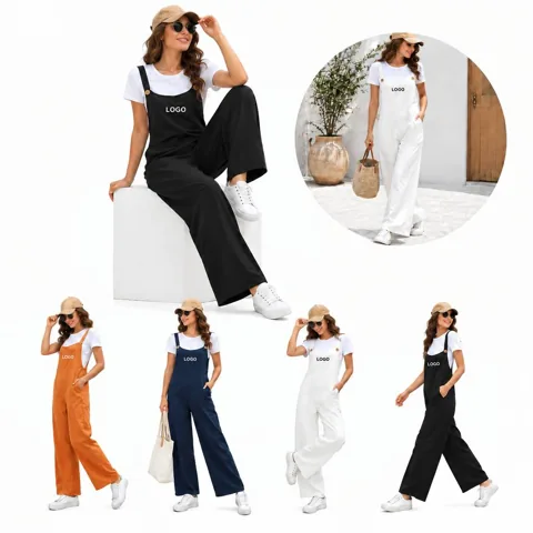 Women's Loose Linen Bib Overalls with Pockets
