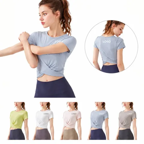 Women's Short Sleeve Yoga Shirt with Cross Back Design