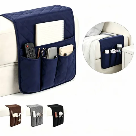 Sofa Armrest Caddy with Non-Slip Design and Pockets 2