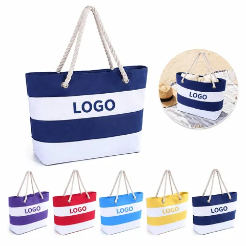 Durable Canvas Beach Tote Bag with Zipper