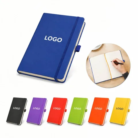 PU Cover Lined Notebook with Built-in Pen Holder