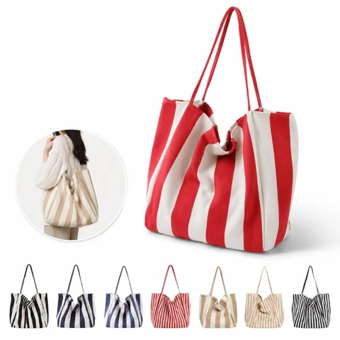 Striped Canvas Tote for Everyday Shopping and Travel 2
