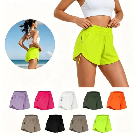 High Waist Sports Shorts with Zipper and Stretch Fabric 2