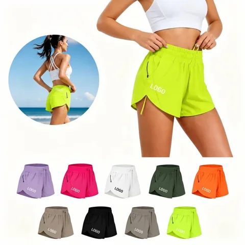 High Waist Sports Shorts with Zipper and Stretch Fabric 1