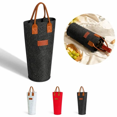 Single Bottle Felt Wine Carrier Tote with Handle 2