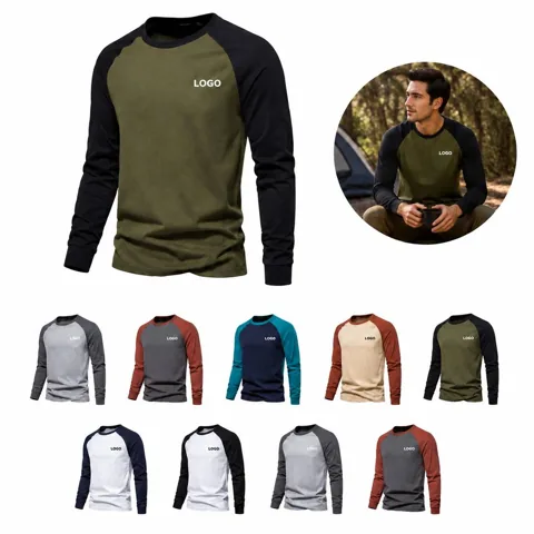 Men's Contrast Raglan 3/4 Sleeve Cotton Blend Baseball Tee