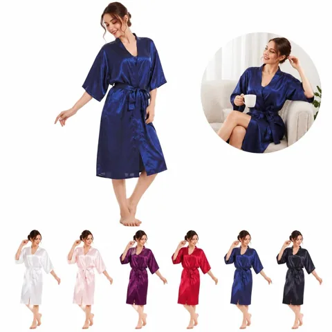 Elegant Satin Wrap Robe with Pockets for Lounging 2
